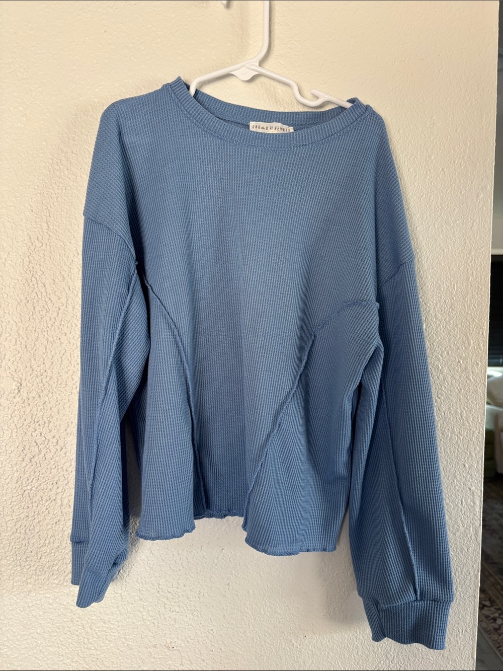 Cozy Blue Waffle Crewneck Sweater
